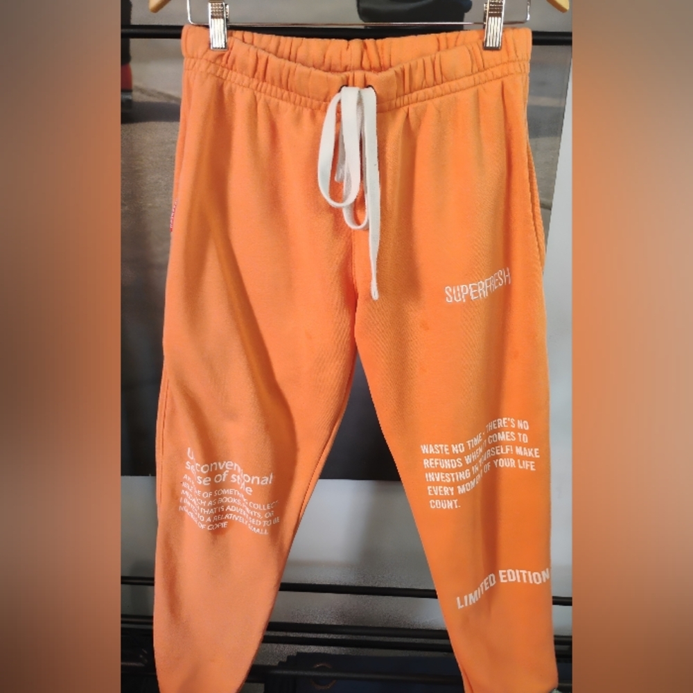SuperFresh Limited Edition Orange Graphic Jogger Sweatpants Men’s Size M